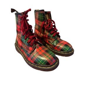 Dr Martens Leather Tartan Plaid Leather Combat Boots 7.5/ 8 Womens 38 England